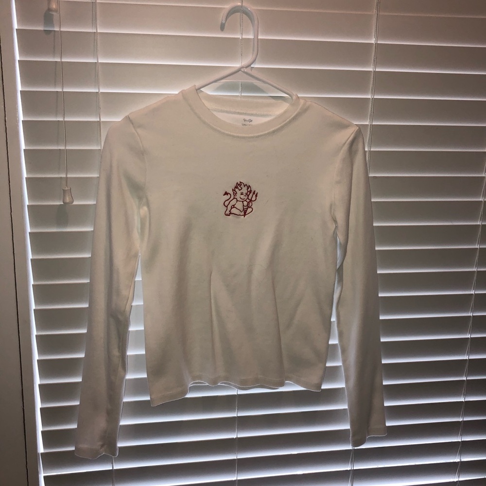 PACSUN White Long Sleeve with Cute Devil